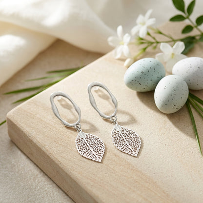 Golden Filigree Leaf Drop Earrings