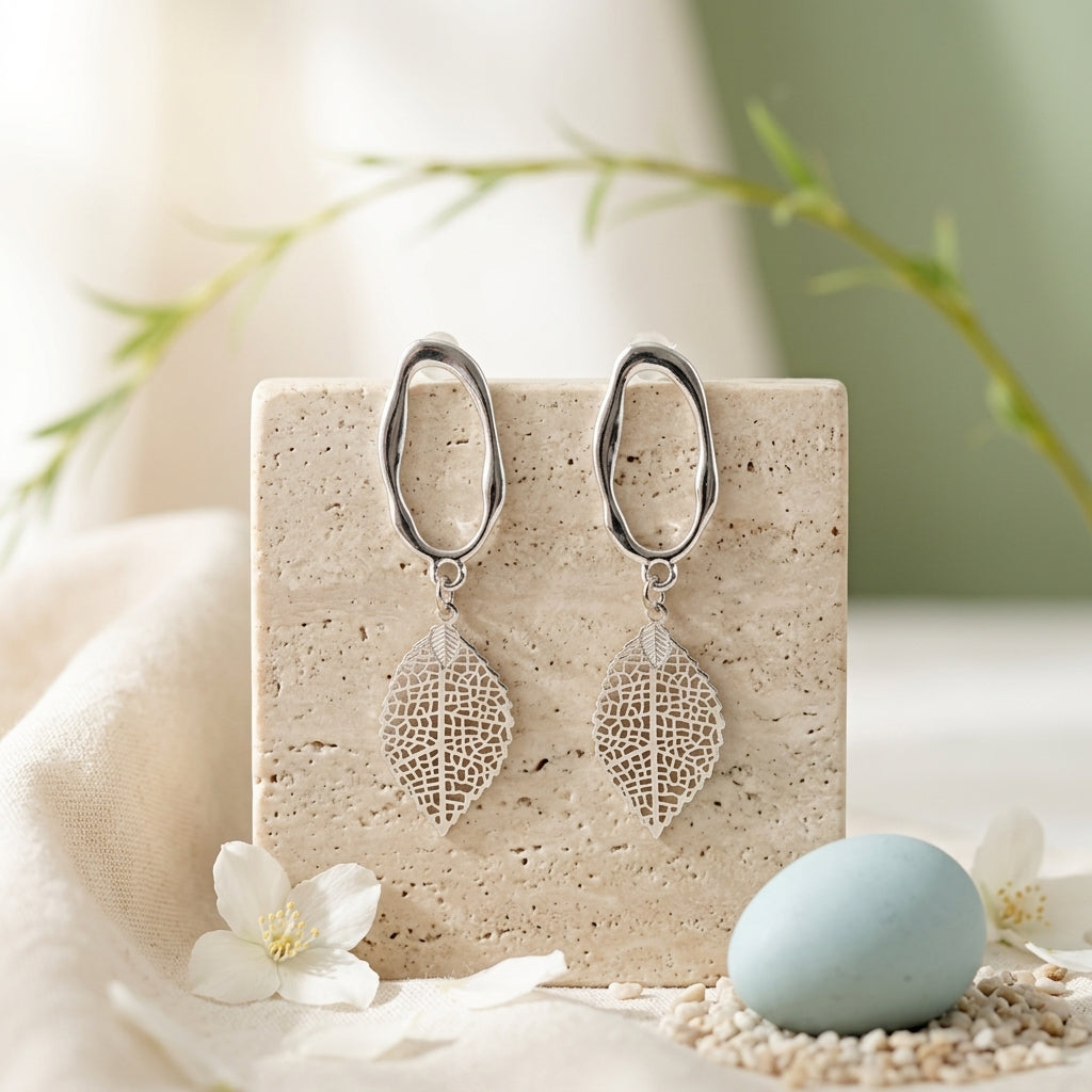 Golden Filigree Leaf Drop Earrings