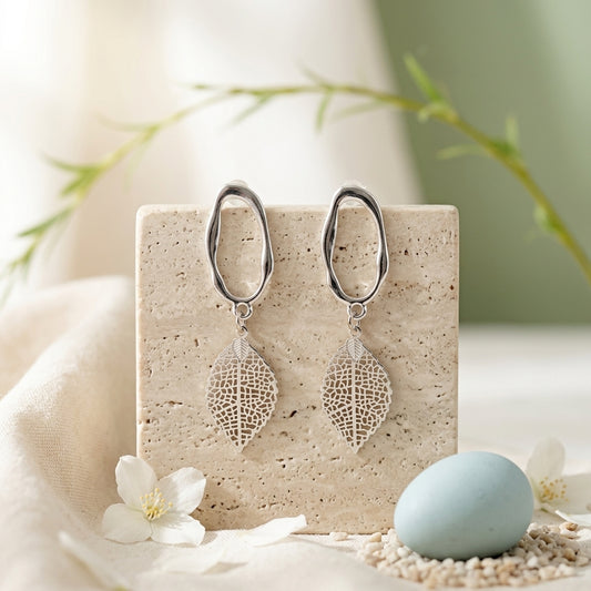 Golden Filigree Leaf Drop Earrings