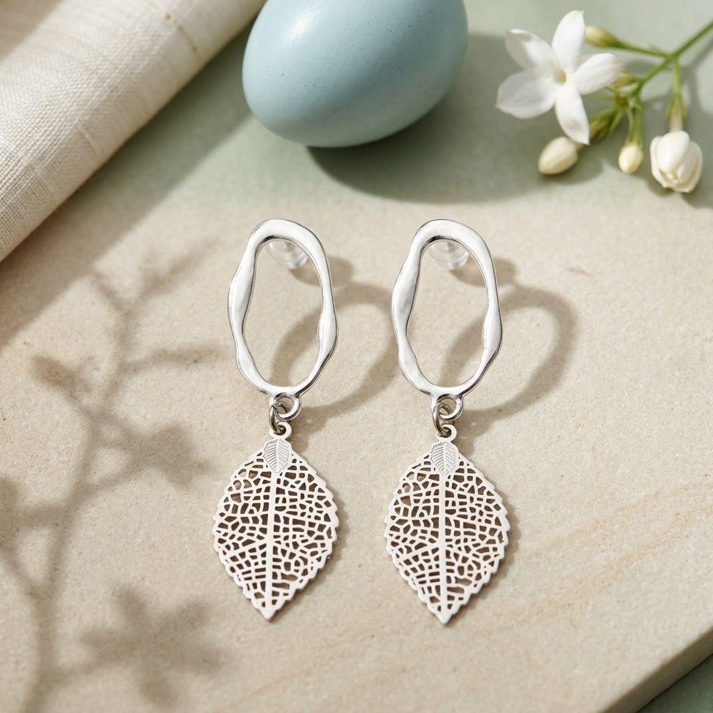 Golden Filigree Leaf Drop Earrings