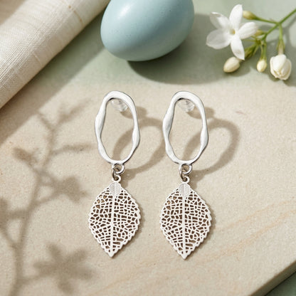 Golden Filigree Leaf Drop Earrings