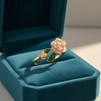 Pink Rose Flower Enamel Ring