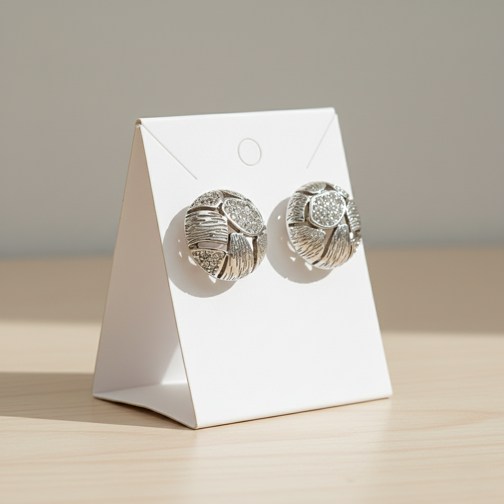 Vintage Silver Floral Statement Stud Earrings