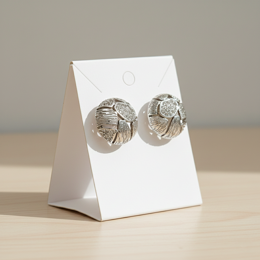 Vintage Silver Floral Statement Stud Earrings
