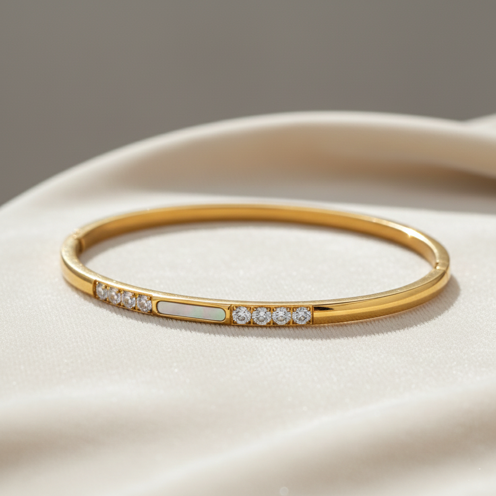Mother Of Pearl Bangle With Moissanite Diamond