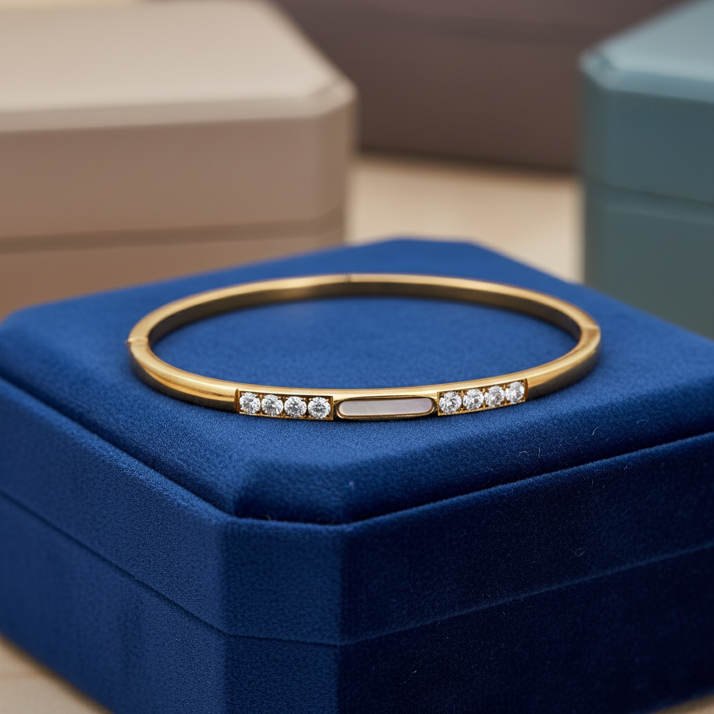 Mother Of Pearl Bangle With Moissanite Diamond