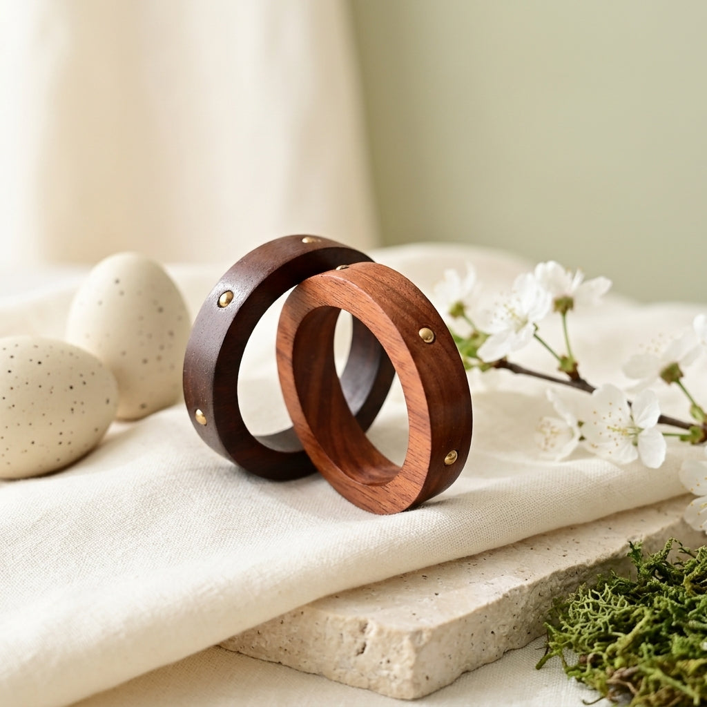 Handcrafted Wooden Studded Bangle Bracelet