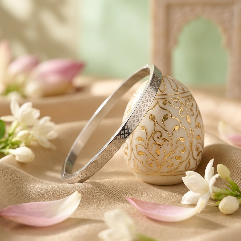 Minimalist Silver Engraved Bangle