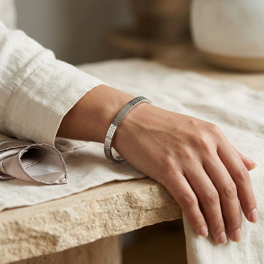Minimalist Silver Engraved Bangle