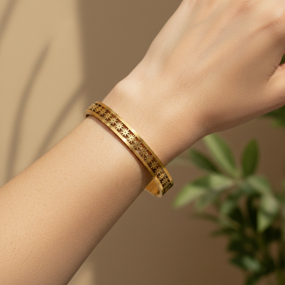 Golden Filigree Floral Cutwork Bangle