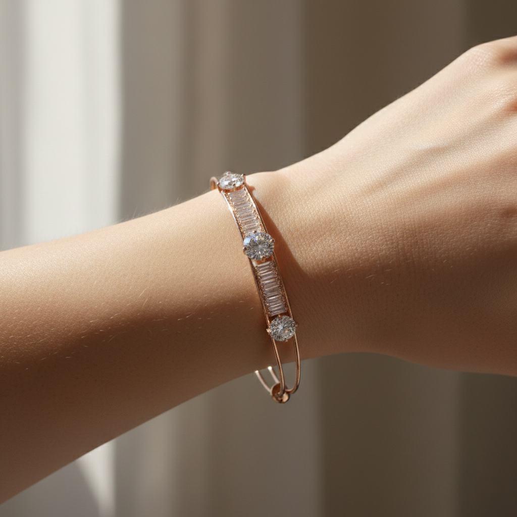 Moissanite Rose Gold Cuff Bangle