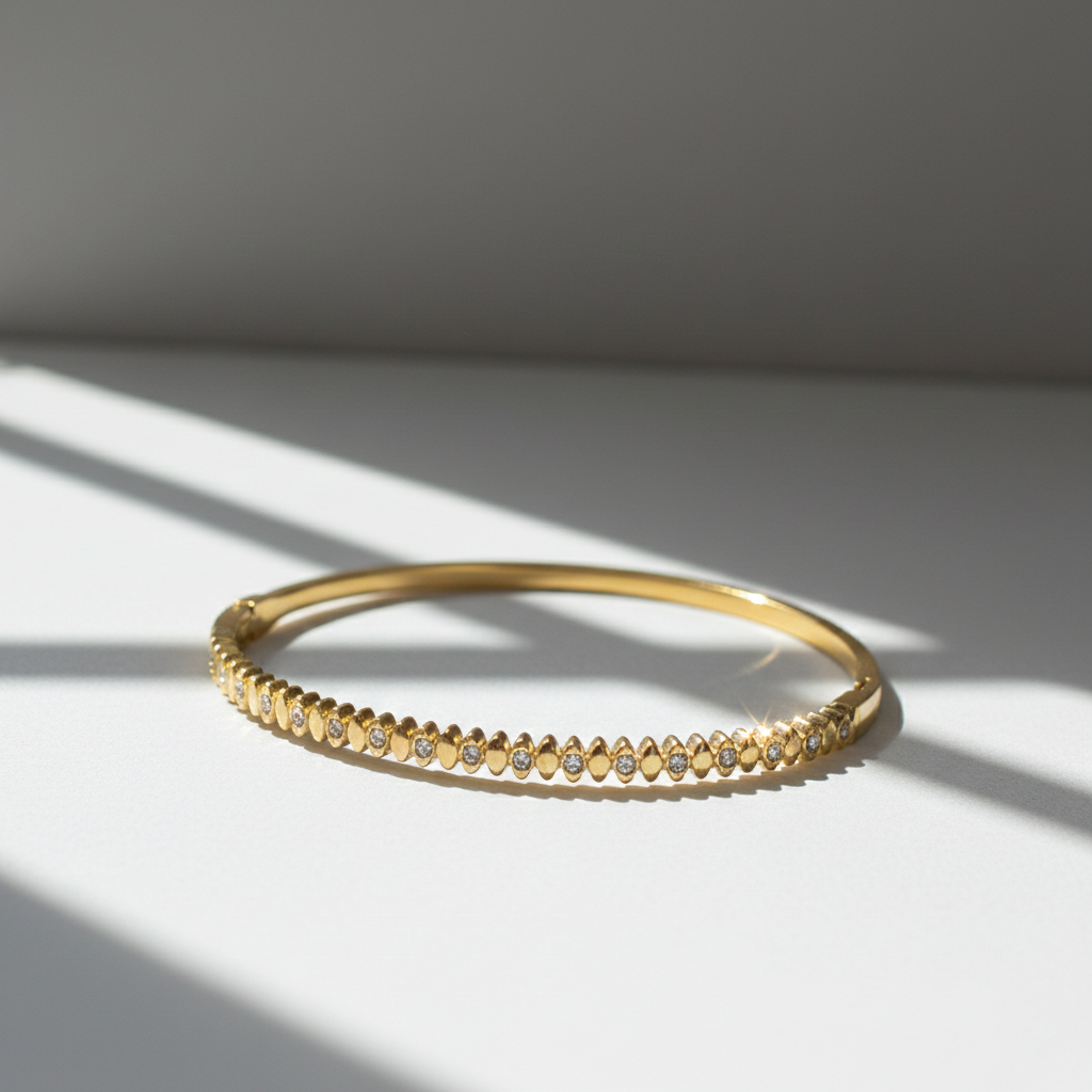 Bezel Diamond Dot Gold Bangle