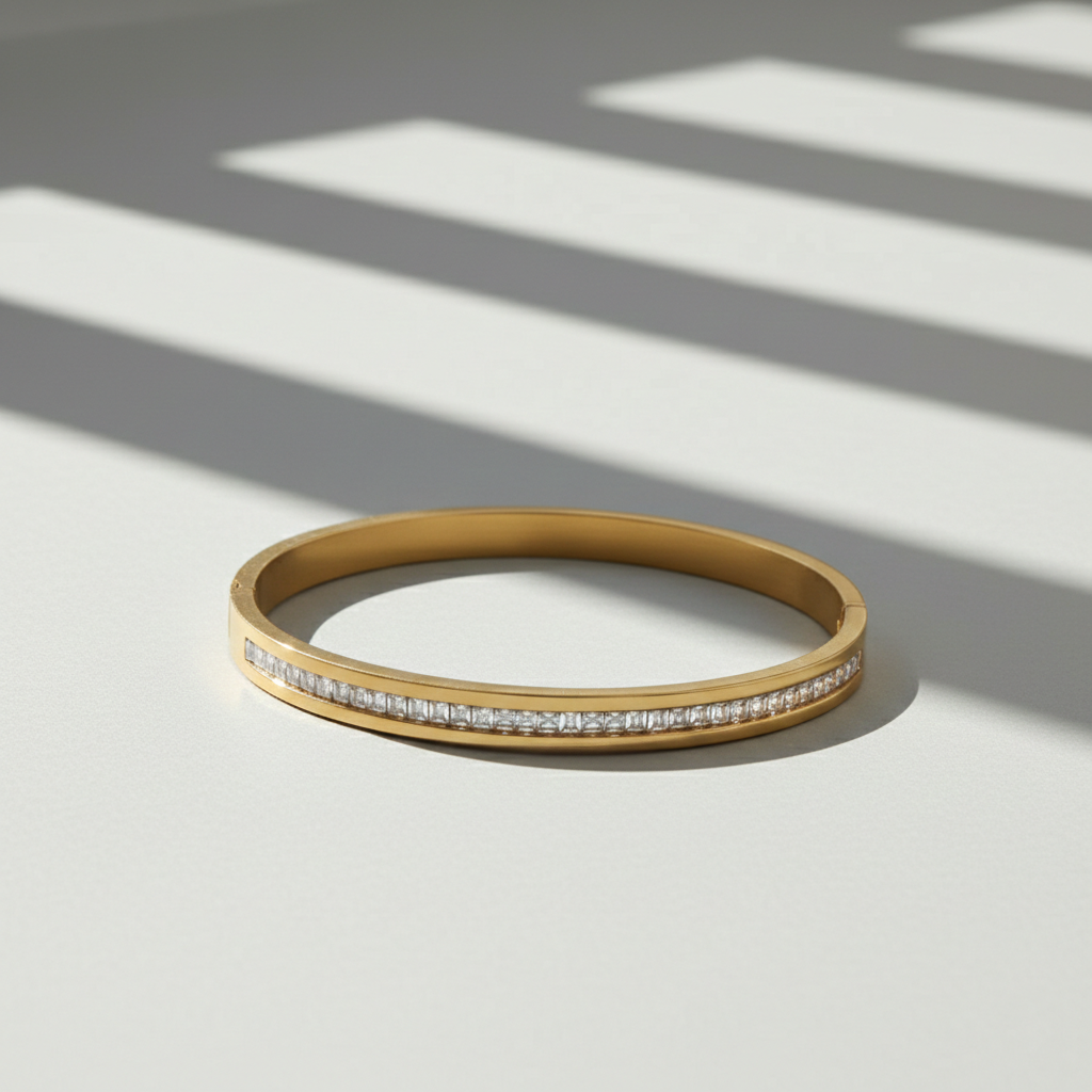 Minimal Diamond Channel-Set Gold Bangle