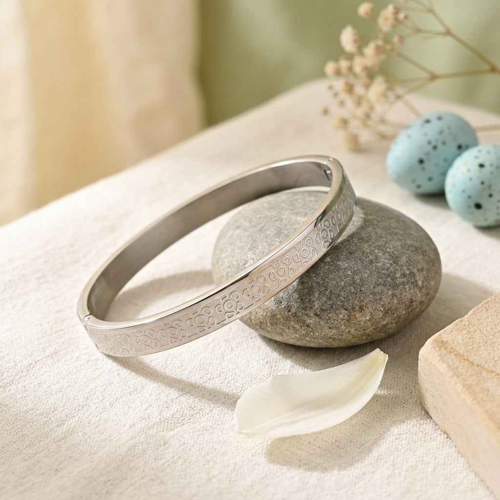 Engraved Silver Pattern Bangle Bracelet