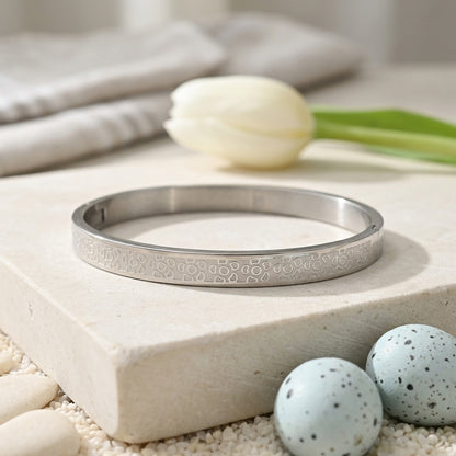 Engraved Silver Pattern Bangle Bracelet
