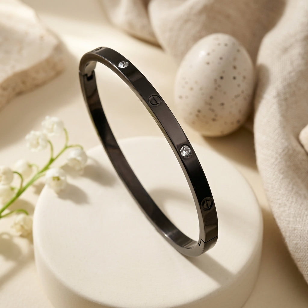 Midnight Luxe Crystal Accent Bangle Bracelet