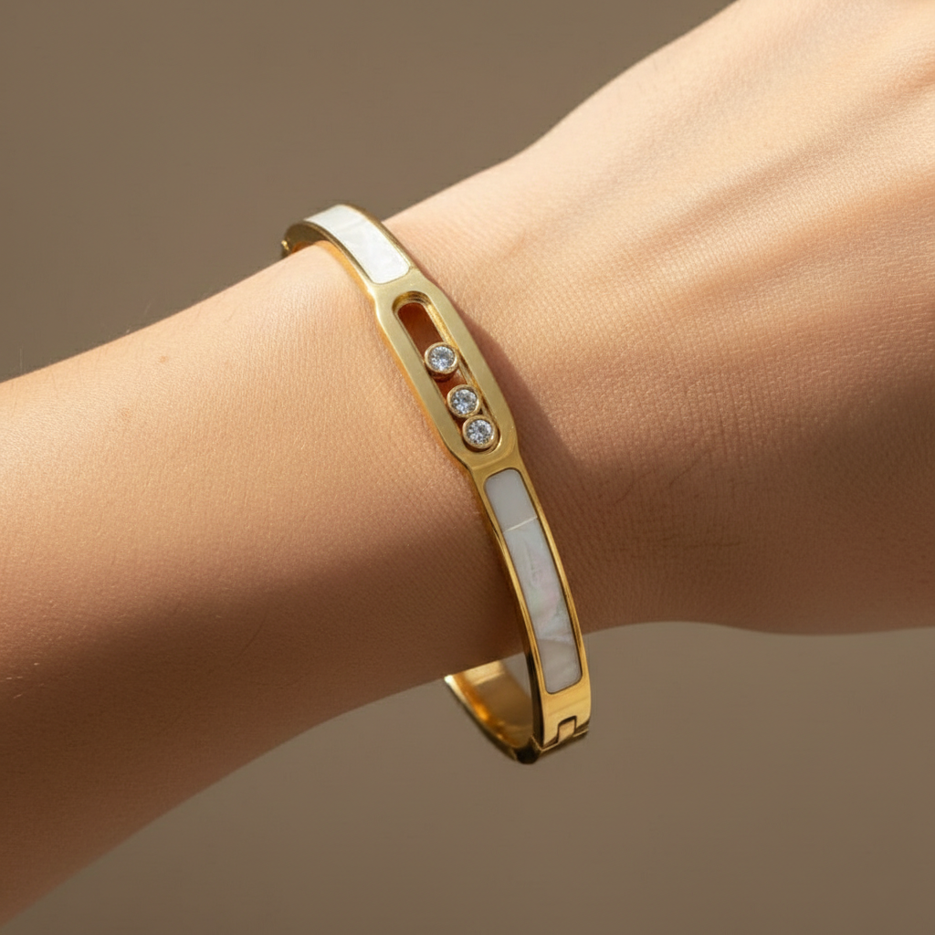 Mother of Pearl Bangle With Three Diamonds