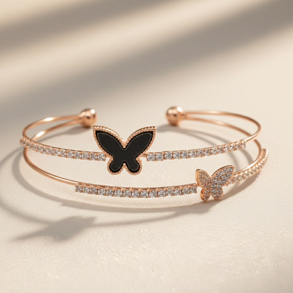 Rose Gold Butterfly Cuff Bangle