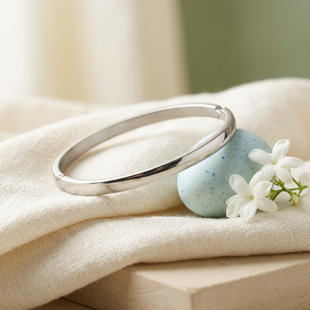 Classic Silver Minimalist Bangle Bracelet