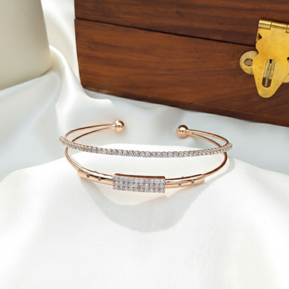 Rose Gold Double-Line Cuff Bangle