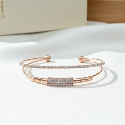 Rose Gold Double-Line Cuff Bangle