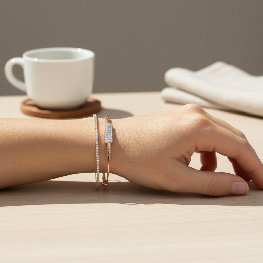 Rose Gold Double-Line Cuff Bangle