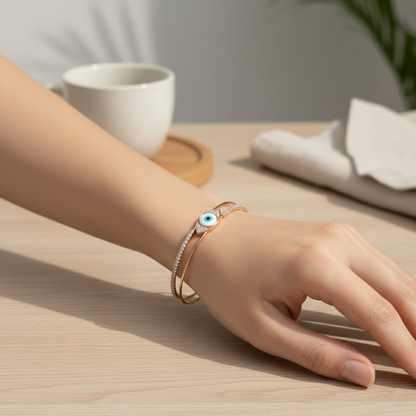 Rose Gold Evil Eye Cuff Bangle
