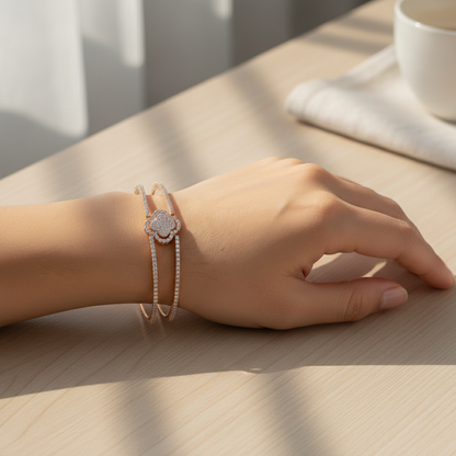 Moissanite Floral Cuff Bangle