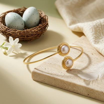 Elegant Pearl Open Cuff Bangle