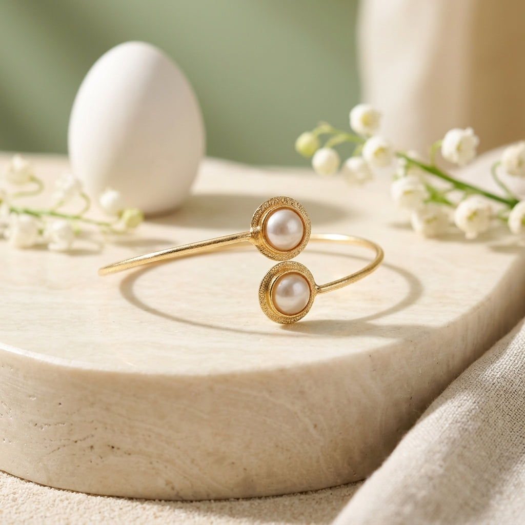 Elegant Pearl Open Cuff Bangle