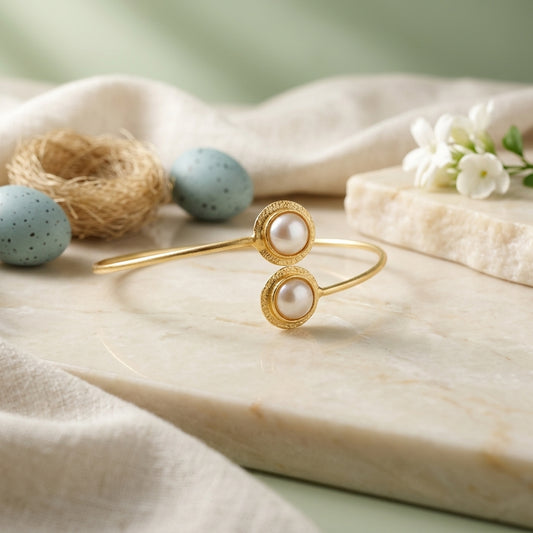 Elegant Pearl Open Cuff Bangle