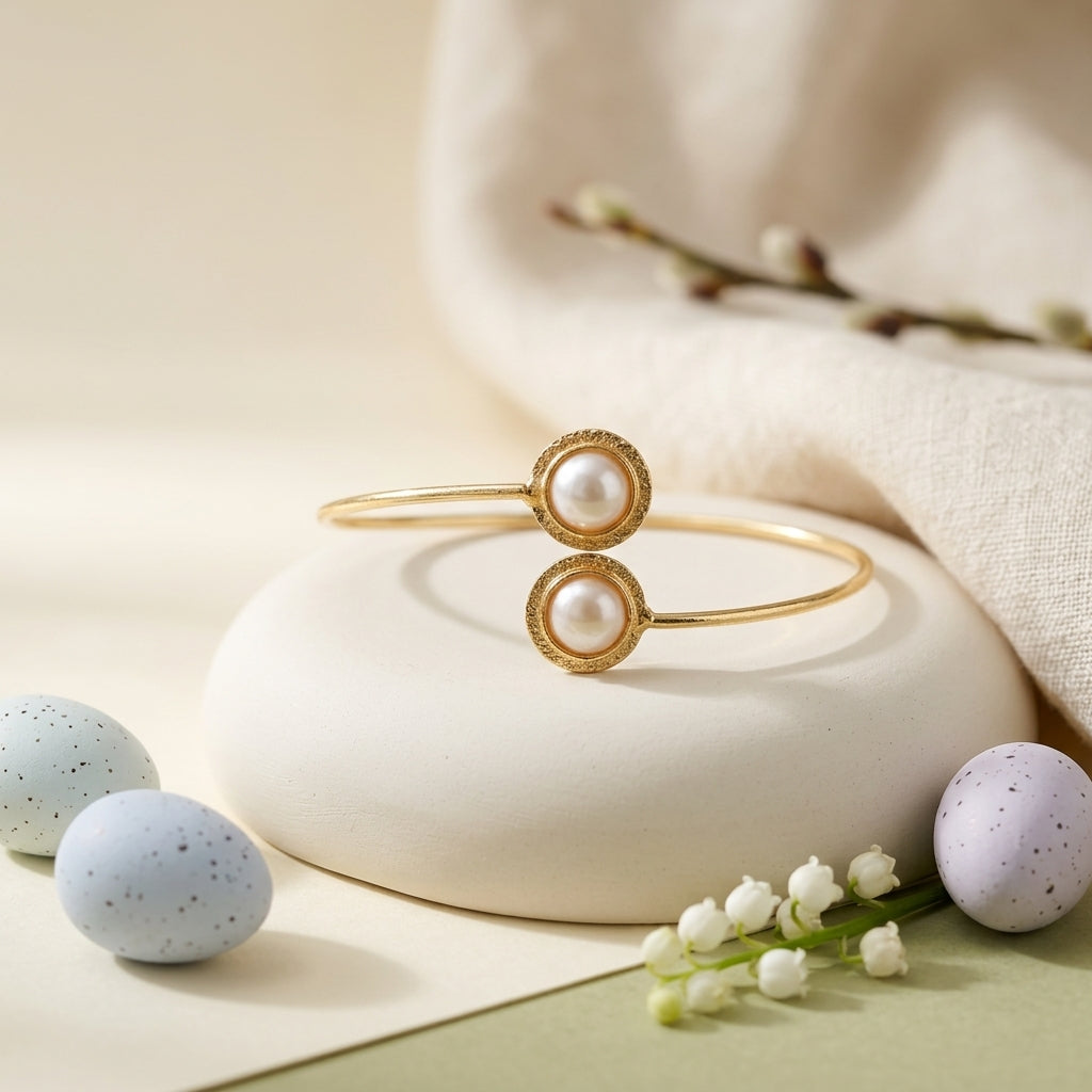 Elegant Pearl Open Cuff Bangle