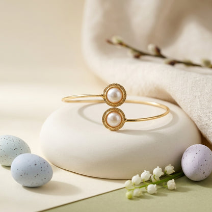 Elegant Pearl Open Cuff Bangle