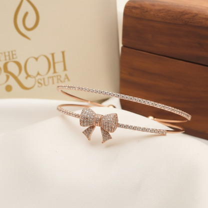 Rose Gold Bow Diamond Cuff Bangle