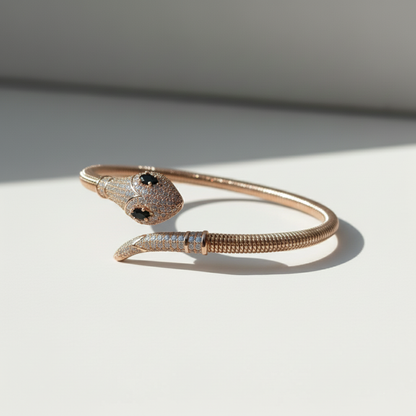 Rose Gold Pavé Serpent Cuff Bangle