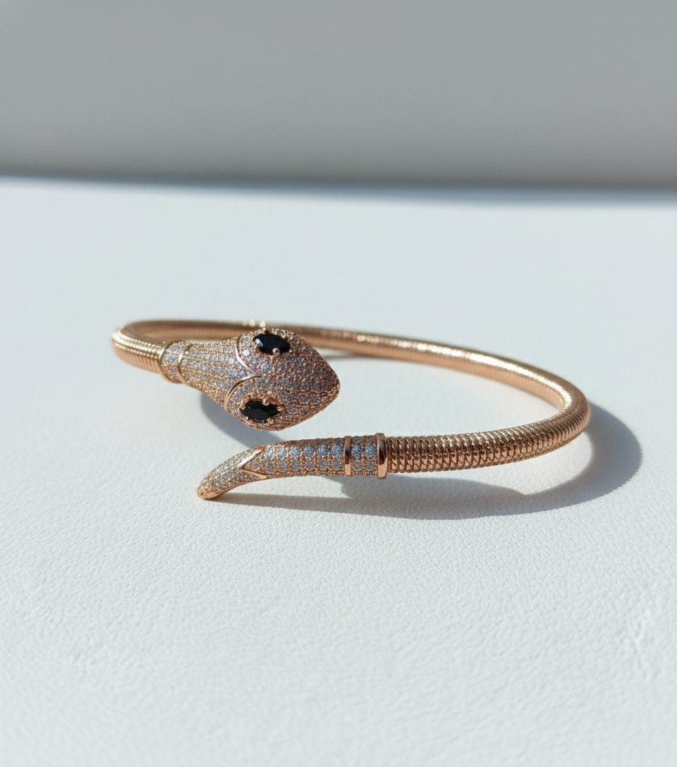 Rose Gold Pavé Serpent Cuff Bangle