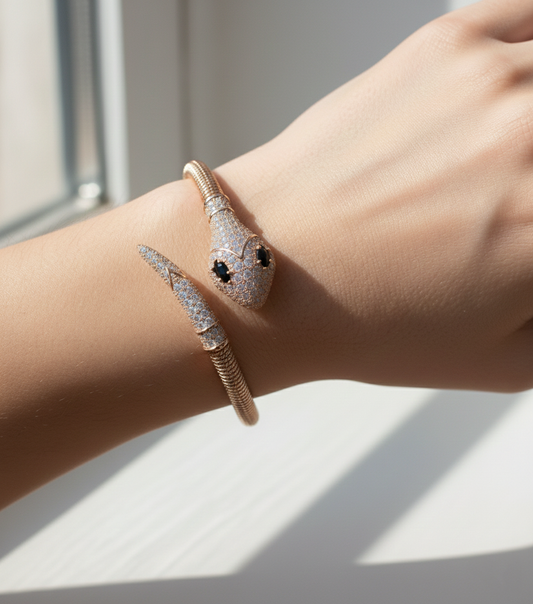 Rose Gold Pavé Serpent Cuff Bangle
