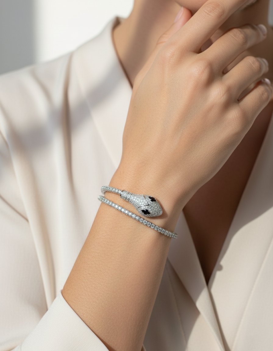 Serpent Diamond Cuff Bracelet