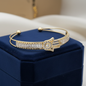 Hamsa & Baguette Crystal Open Cuff Bracelet