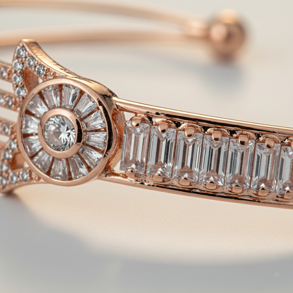 Hamsa & Baguette Crystal Open Cuff Bracelet