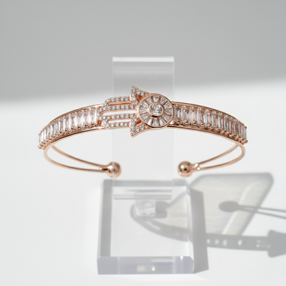 Hamsa & Baguette Crystal Open Cuff Bracelet