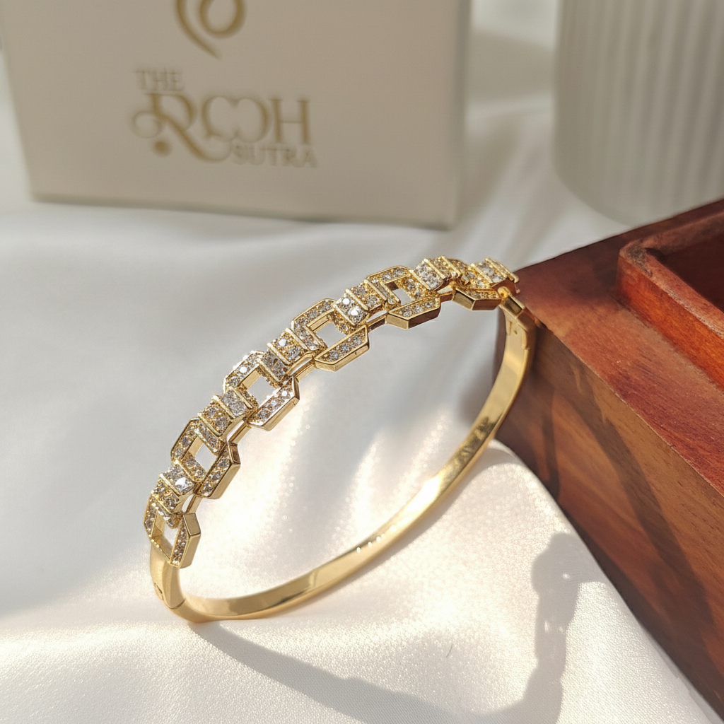 Gold Geometric Diamond Bangle
