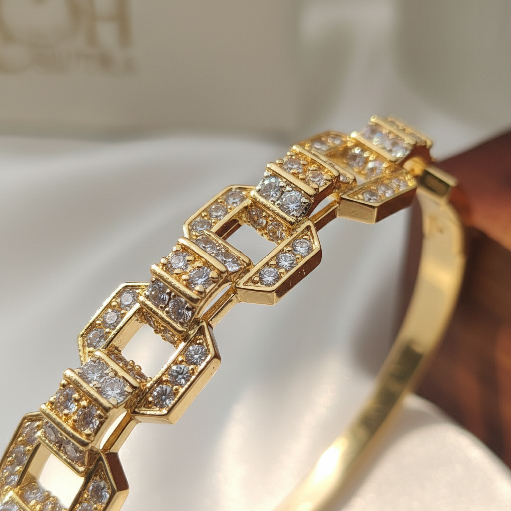 Gold Geometric Diamond Bangle