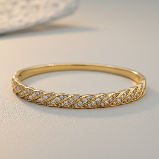 Twisted Diamond Gold Bangle