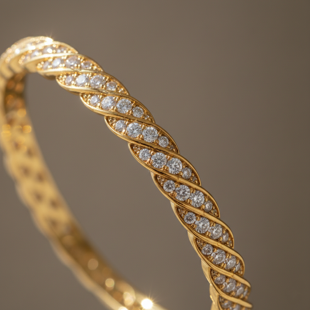 Twisted Diamond Gold Bangle