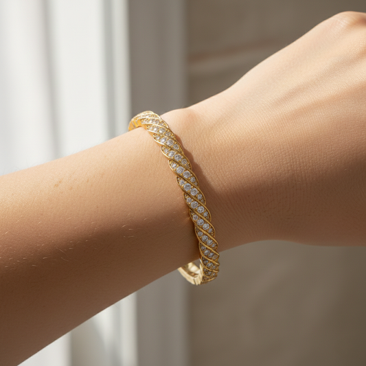 Twisted Diamond Gold Bangle