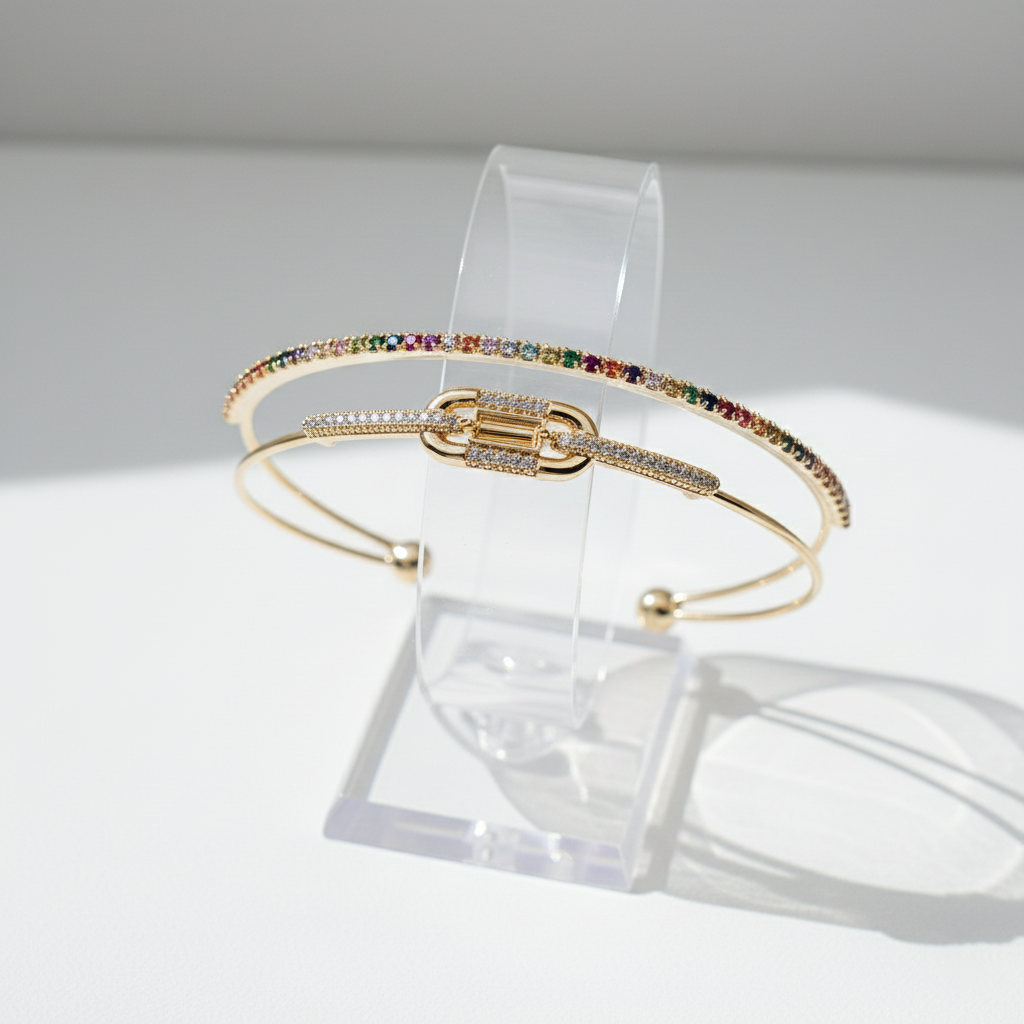 Rainbow Gemstone Open Cuff Bracelet