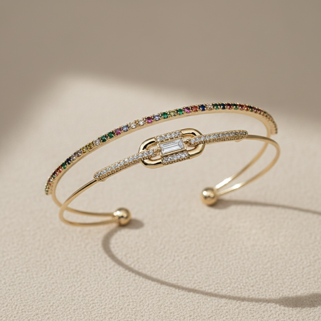 Rainbow Gemstone Open Cuff Bracelet