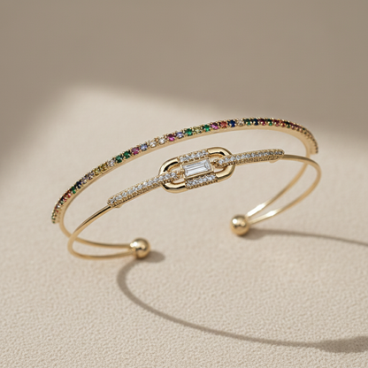 Rainbow Gemstone Open Cuff Bracelet