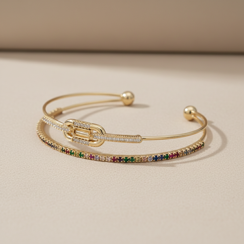 Rainbow Gemstone Open Cuff Bracelet